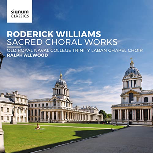 CD cover: blue sky, building domes, text “Roderick Williams Sacred Choral Works”.