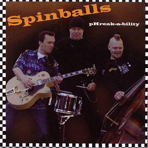 CD cover for Spinballs’ “Phreak-A-Bility” featuring three musicians.