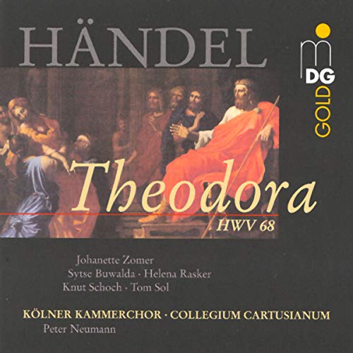 CD cover for Handel’s “Theodora” featuring baroque painting and text.