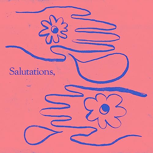 Record album cover: blue hands and flowers on a pink background.