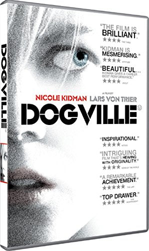 "DVD case with close-up of a woman's face and 'Dogville' title."