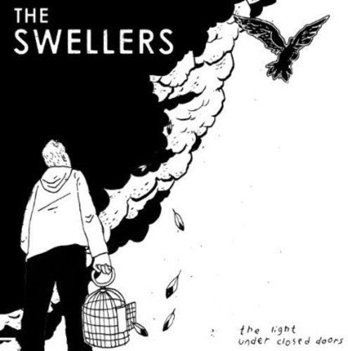 Black and white album cover with illustration of a man and a birdcage.