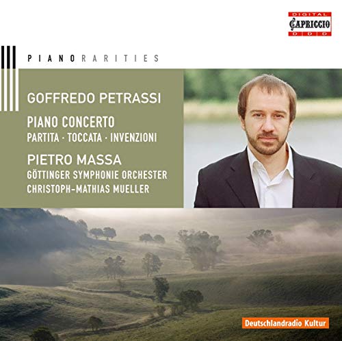 CD cover featuring composer Goffredo Petrassi’s portrait and landscape background.