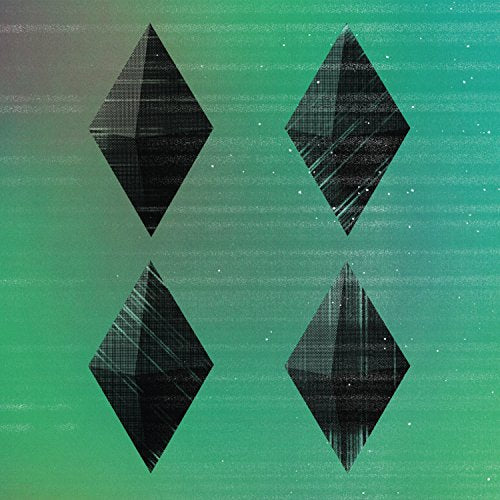 Album cover with four dark, textured diamond shapes on a teal background.