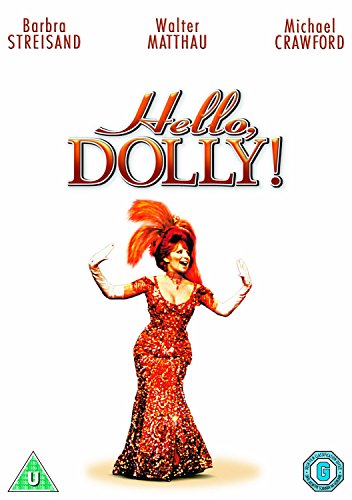 "DVD cover featuring Barbra Streisand in a red dress and feathered headdress."