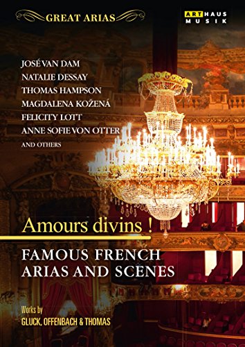 DVD cover for “Great Arias Amours Divins” featuring a chandelier and singers’ names.
