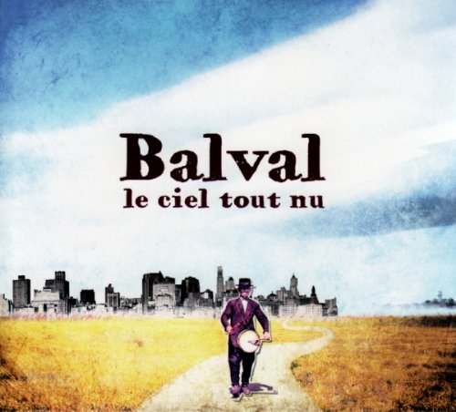 CD cover: man with banjo walking toward a city skyline.