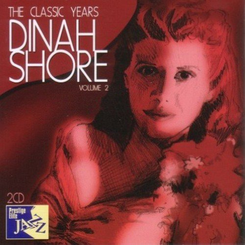 Red-toned CD cover with portrait of Dinah Shore and "Prestige Elite Jazz" logo.