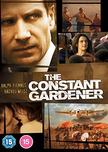 DVD cover for "The Constant Gardener" featuring Ralph Fiennes and Rachel Weisz.