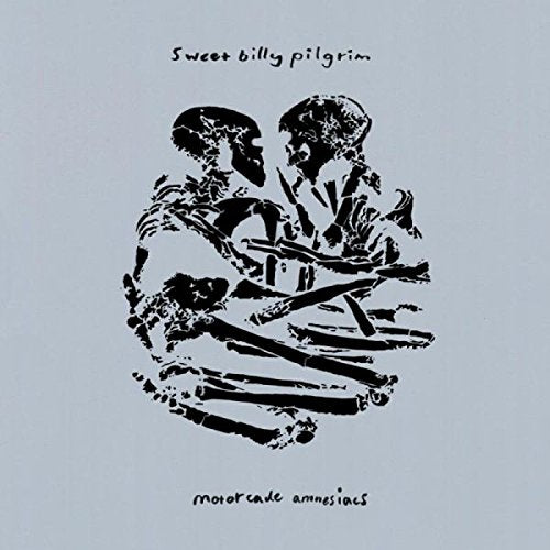 Vinyl record album cover with black and white illustration and two vinyl records.