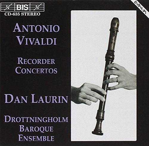 CD cover featuring a hand holding a recorder, with text: Vivaldi, Dan Laurin.