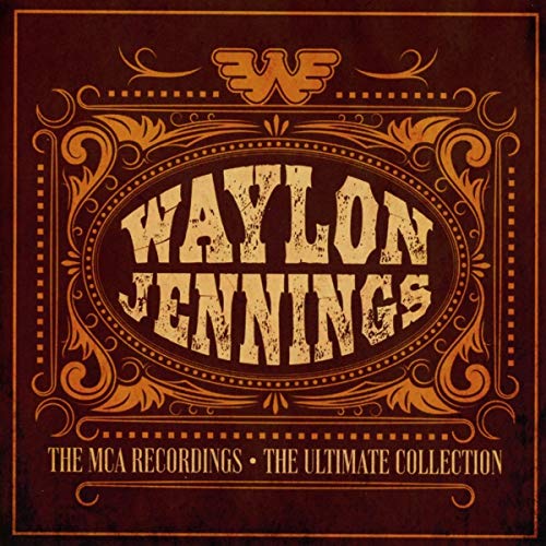 Waylon Jennings album cover, ornate brown and gold frame, text details.