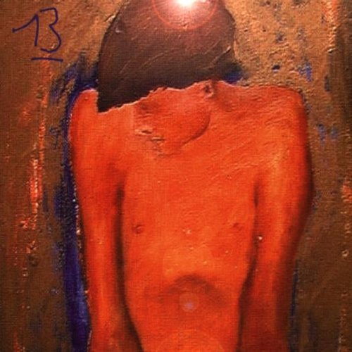 The image is a CD cover for "Blur - 13" featuring an abstract painting of a nude figure. alt text: Abstract orange and brown painting of a nude figure on a CD cover.