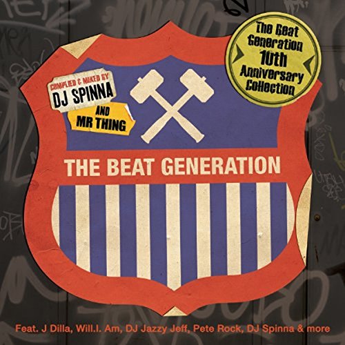 Vinyl album cover with shield design and crossed mallets, on a graffiti background.