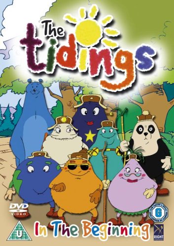 DVD cover featuring cartoon characters, colorful title "The Tidings", and subtitle "In The Beginning".