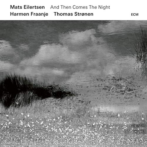 A black and white album cover with a serene landscape and white flowers.