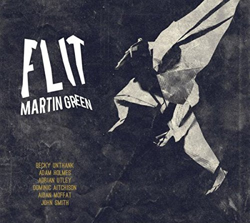 "Album cover with a paper bird and names on a dark background."