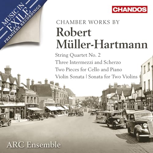 CD cover for Robert Muller-Hartmann chamber works, featuring a vintage town scene.