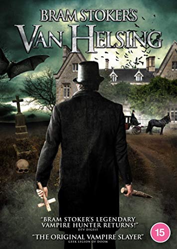 "Bram Stoker's Van Helsing DVD cover featuring a man in a top hat holding stakes."