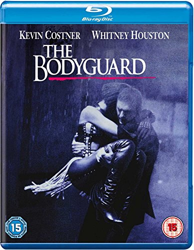 The Bodyguard" Blu-ray cover featuring Kevin Costner holding Whitney Houston.