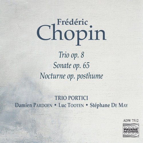 "CD cover with blue text on a textured, light grey background featuring Chopin's name prominently."