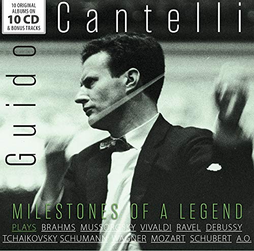 Black and white image of a man conducting, with text overlay on the album cover.