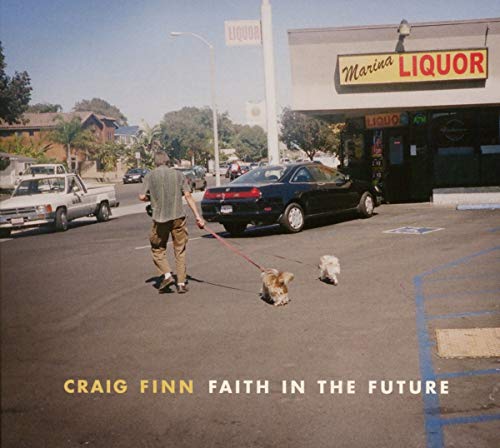 Craig Finn album cover: man walking dogs in front of a liquor store.