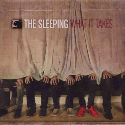 "Album cover with people under a sheet, hands visible, and title 'The Sleeping: What It Takes'."
