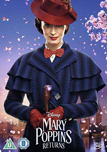 Mary Poppins Returns DVD cover featuring Emily Blunt in character.