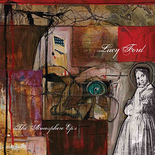 Album cover for Lucy Ford’s “Atmosphere”, abstract art with a woman’s face.