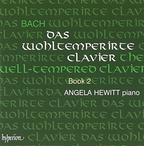 "CD cover with green background, white and green text, featuring Angela Hewitt's piano performance."