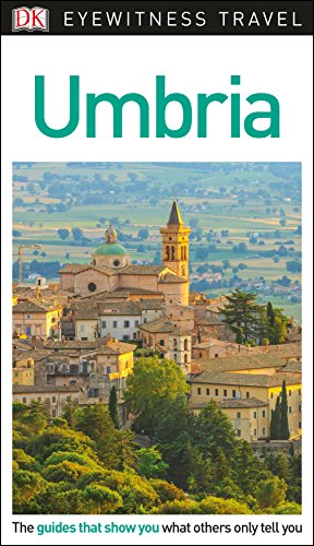 "Travel guide book cover with 'Umbria' title and a scenic Italian town photograph."