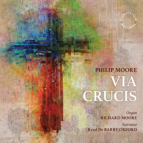 CD cover: abstract cross painting with text “Via Crucis” and composer name.