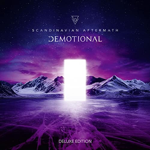 CD cover: snowy mountains under a starry sky with a bright light pillar.