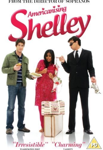 DVD cover for "Americanising Shelley" featuring three people and gifts.