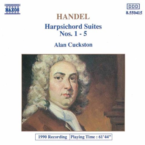CD cover for Handel’s Harpsichord Suites by Alan Cuckston, with portrait.