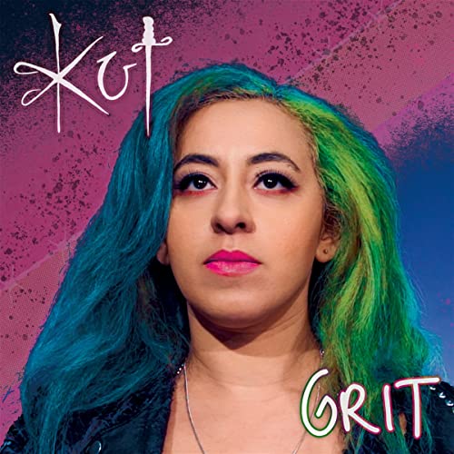 CD cover for “Grit” by The Kut, featuring a woman with teal and green hair.
