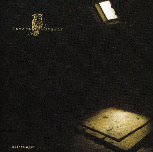 Dark album cover with an owl illustration and light from above.