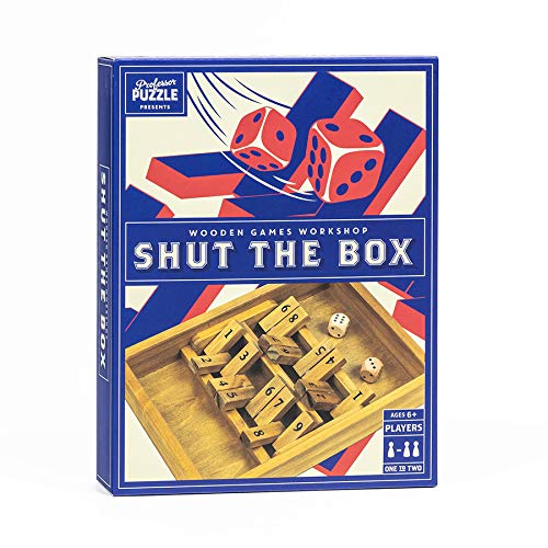 Professor PUZZLE Shut The Box - Traditional wooden 2 player board game for adults and family. Wooden Shut The Box
