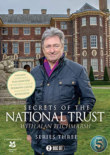 "Alan Titchmarsh stands in front of a large brick mansion on a DVD cover."