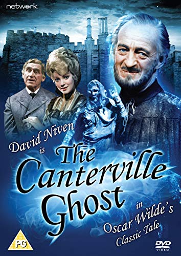 DVD cover for "The Canterville Ghost" featuring actors and a castle.