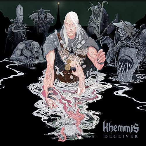 Dark fantasy album cover featuring a pale man and monstrous figures.