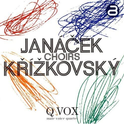 CD cover with abstract colorful scribbles and composer names Janáček, Křížkovský.