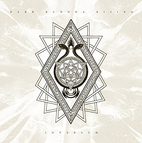Album cover with a black snake emblem and geometric shapes on a beige background.