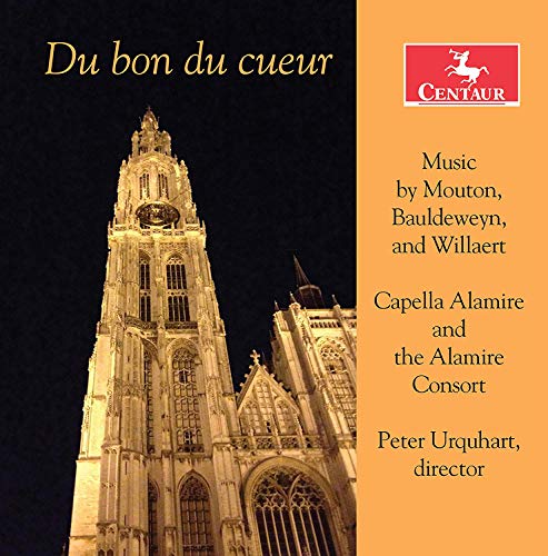 CD cover with a tall cathedral and text on a gold background.