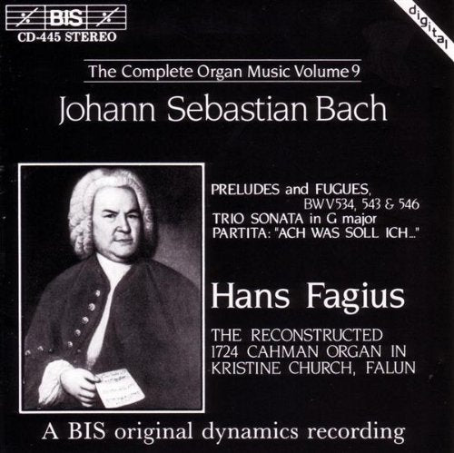 Black CD cover with white text and a black-and-white portrait of Johann Sebastian Bach.