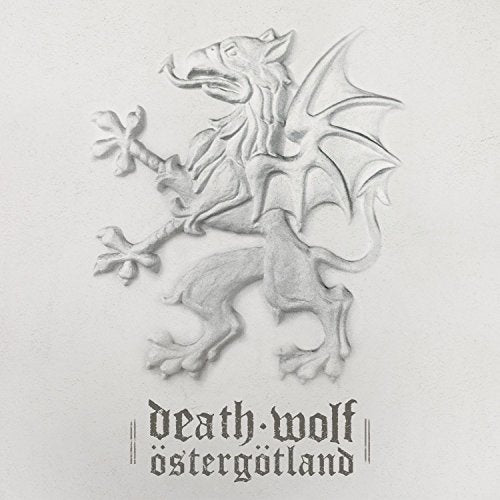 "Album cover with embossed dragon and text 'death wolf ostergotland' on a light gray background."