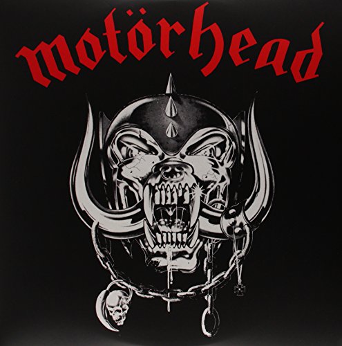 "Black vinyl record album cover with 'Motorhead' logo and skull illustration, two records visible."
