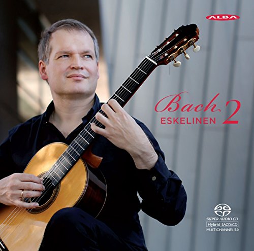 Ismo Eskelinen portrait with classical guitar, album cover for Bach 2.