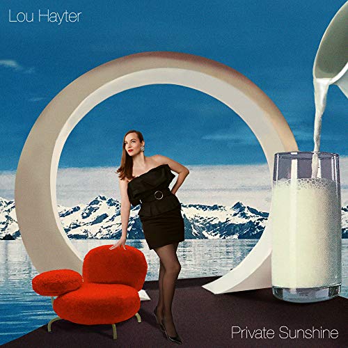 Album cover featuring a woman, arch, and glass of liquid against mountains.